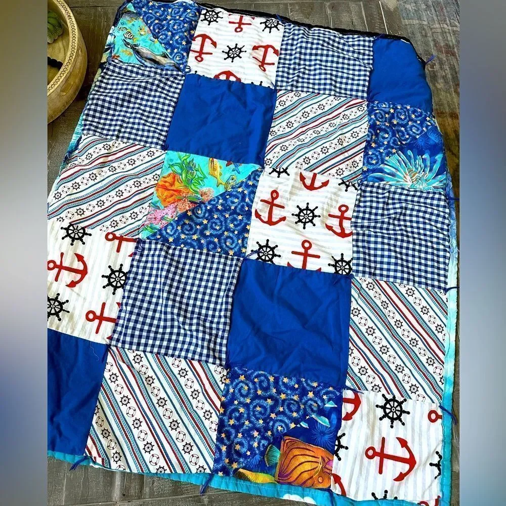 Coastal Nautical Boat Anchor Beach Baby Blanket Quilt Crib Bedding